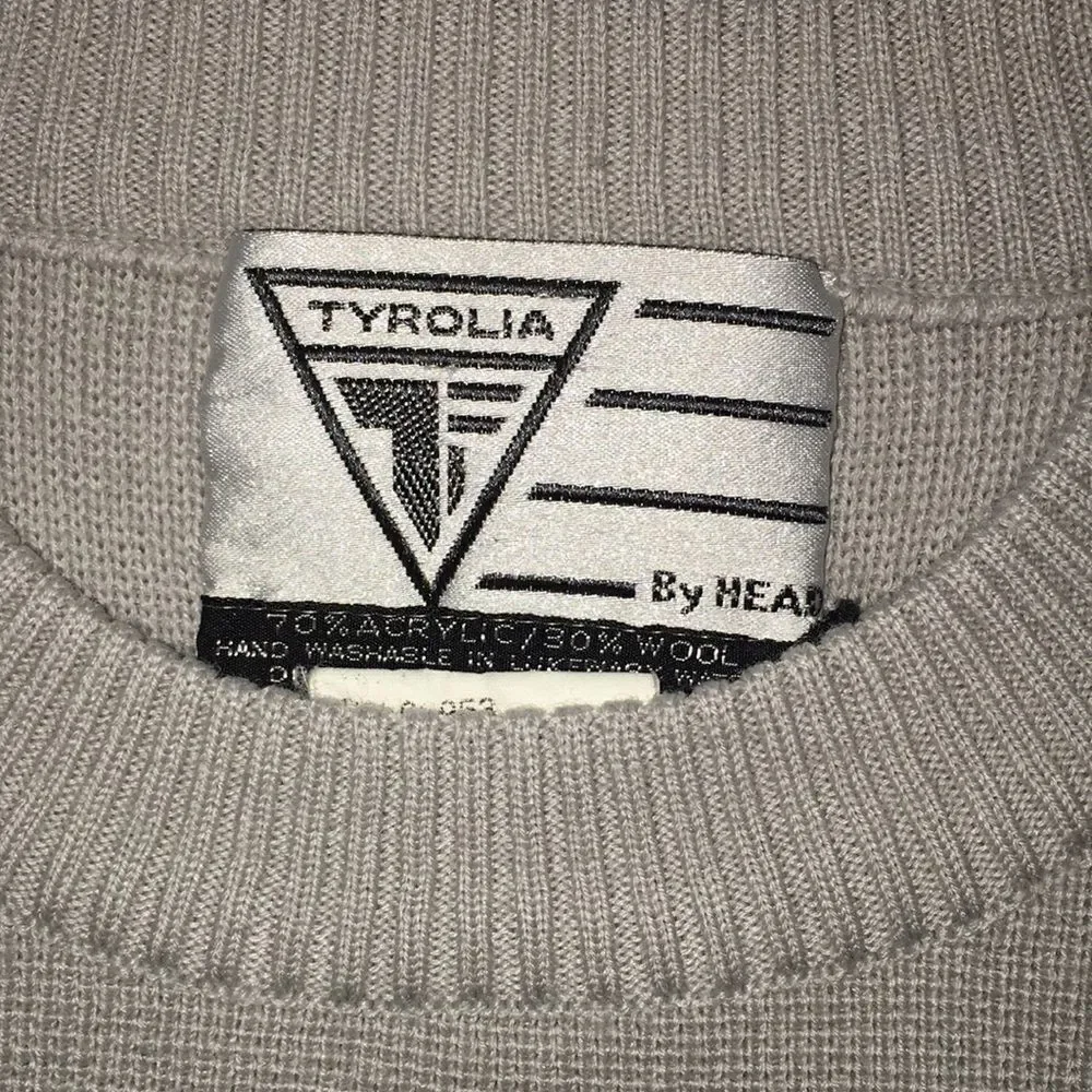 Old Gray Green Vintage Tyrolia Head Retro ski snowboard winter style sweater L
